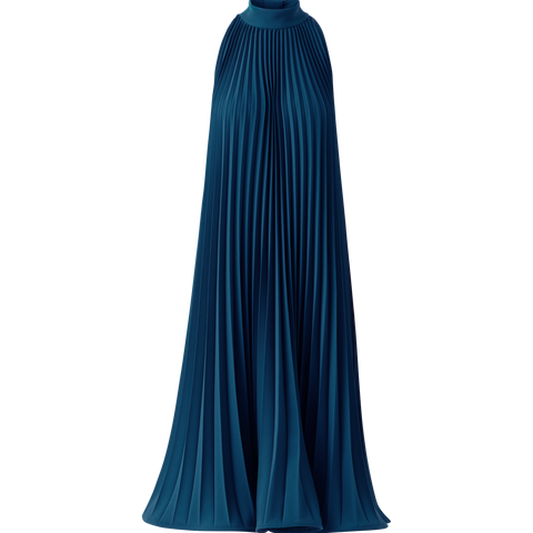 A-Line Plissé Halter Midi Dress