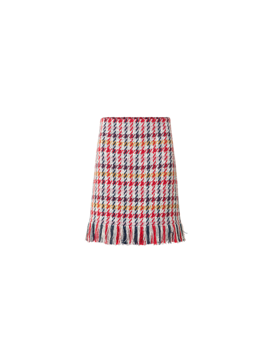 Designer Mini Tweed Skirt in Checked Cotton-Blend - multicolor - red