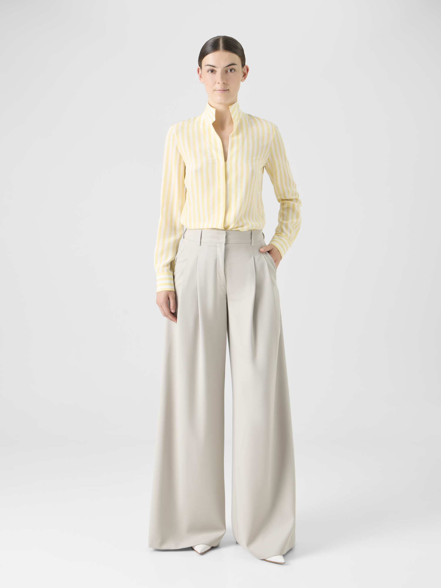 Designer Striped Silk Crêpe Tunic Blouse - multicolor - yellow 