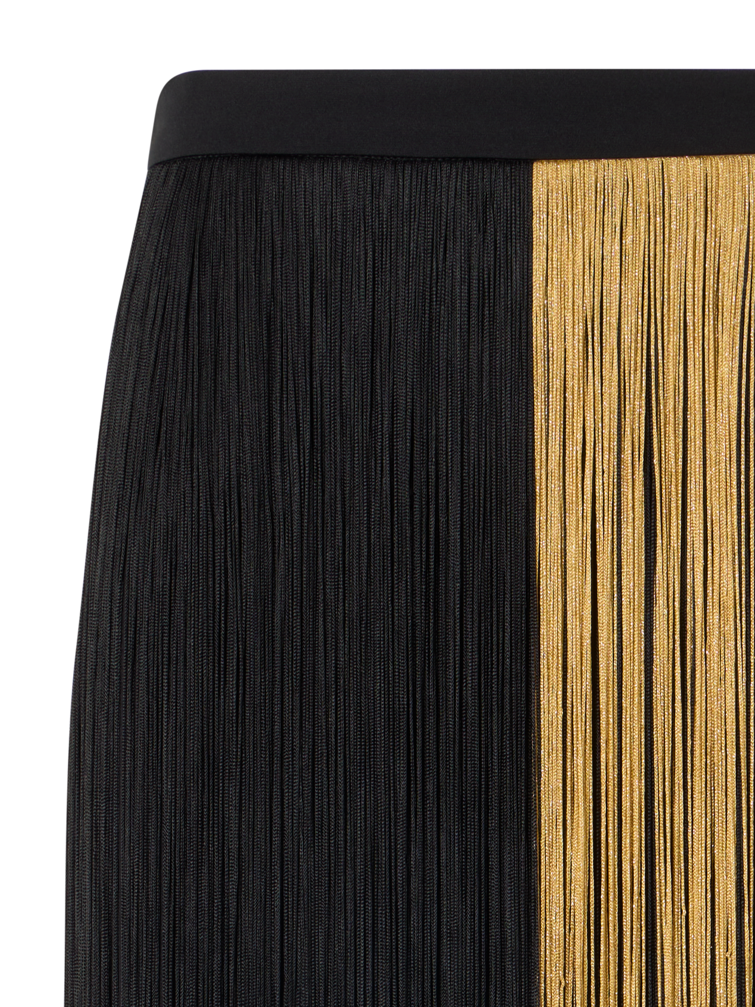 Designer Silk Pencil Skirt with Oro Lienzo Fringes - black - gold - multicolor