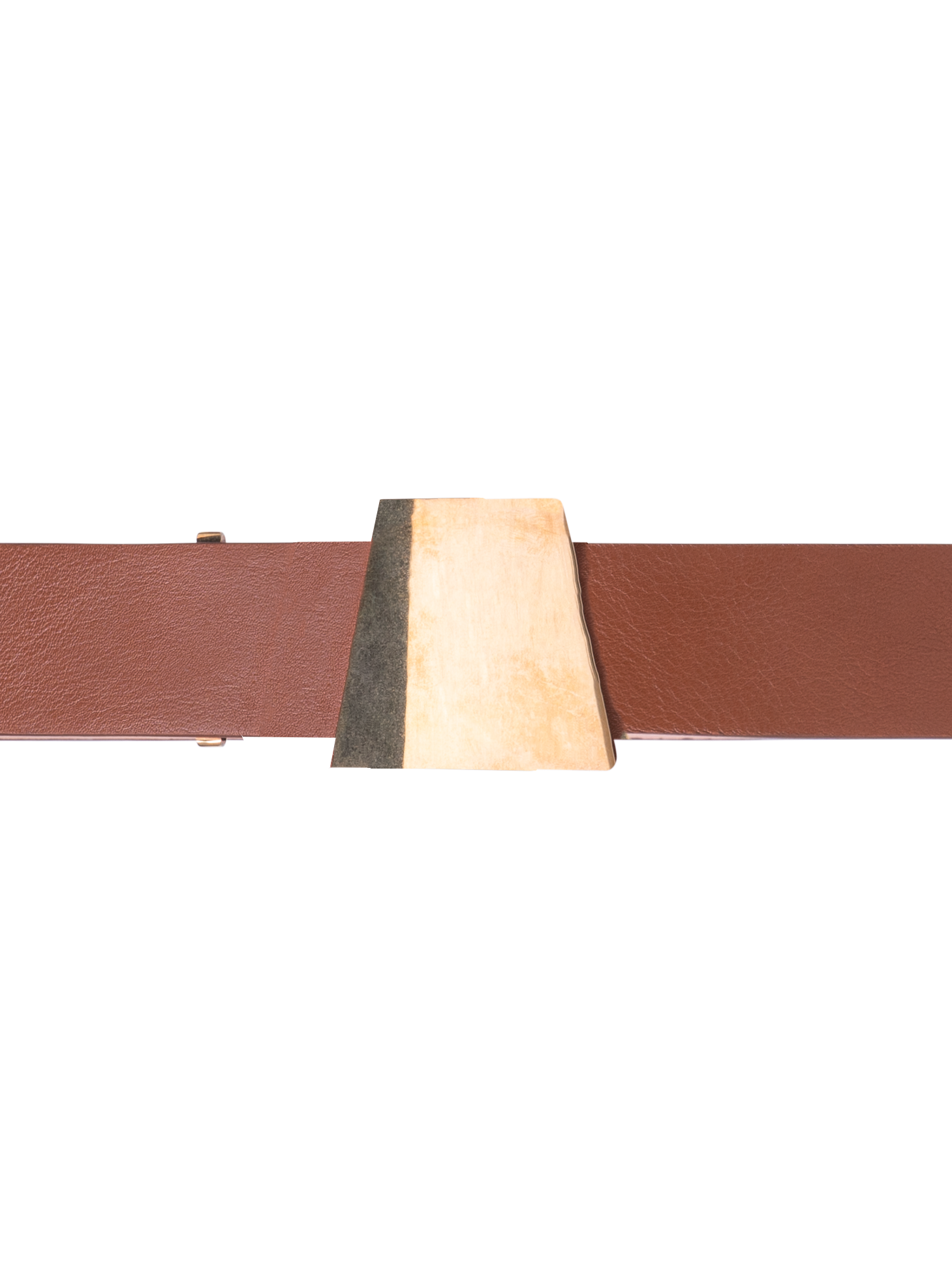 Designer Leather Belt with Gold Trapezoid Buckle - neutral - brown - gold