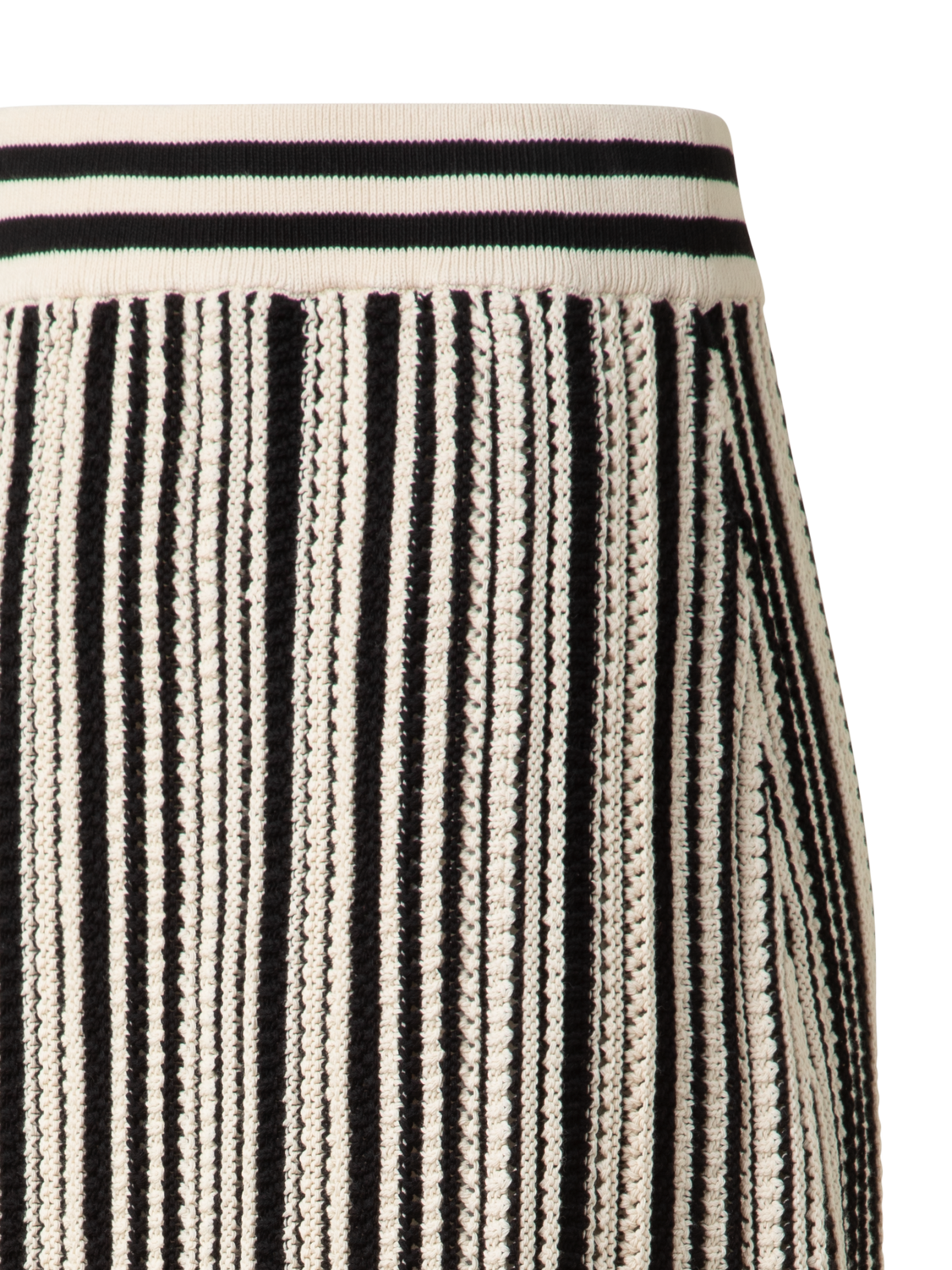 Designer Striped Midi Skirt in Chunky Knit Cotton - black - neutral - multicolor - ecru