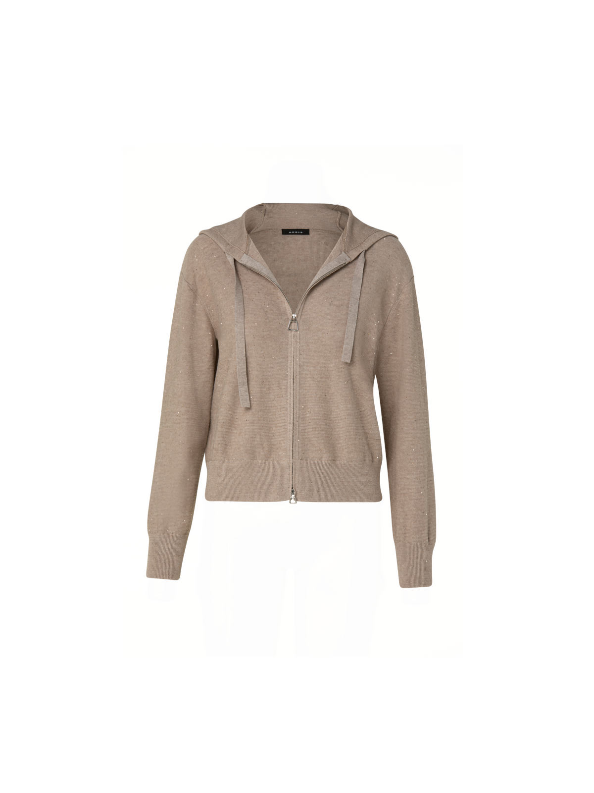 Designer Linen Sequins Short Knit Hoodie - neutral - brown - beige - gold