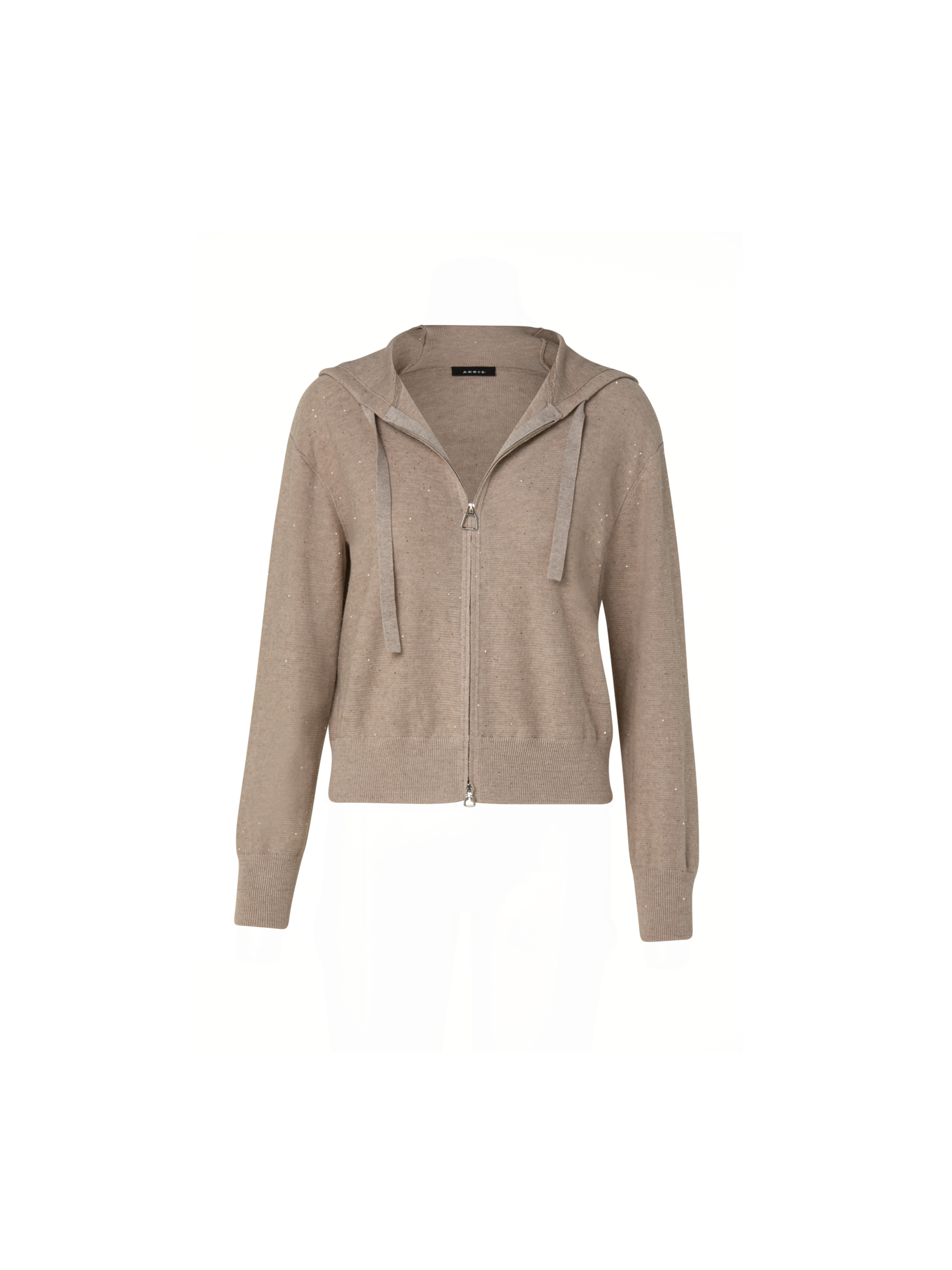 Designer Linen Sequins Short Knit Hoodie - neutral - brown - beige - gold