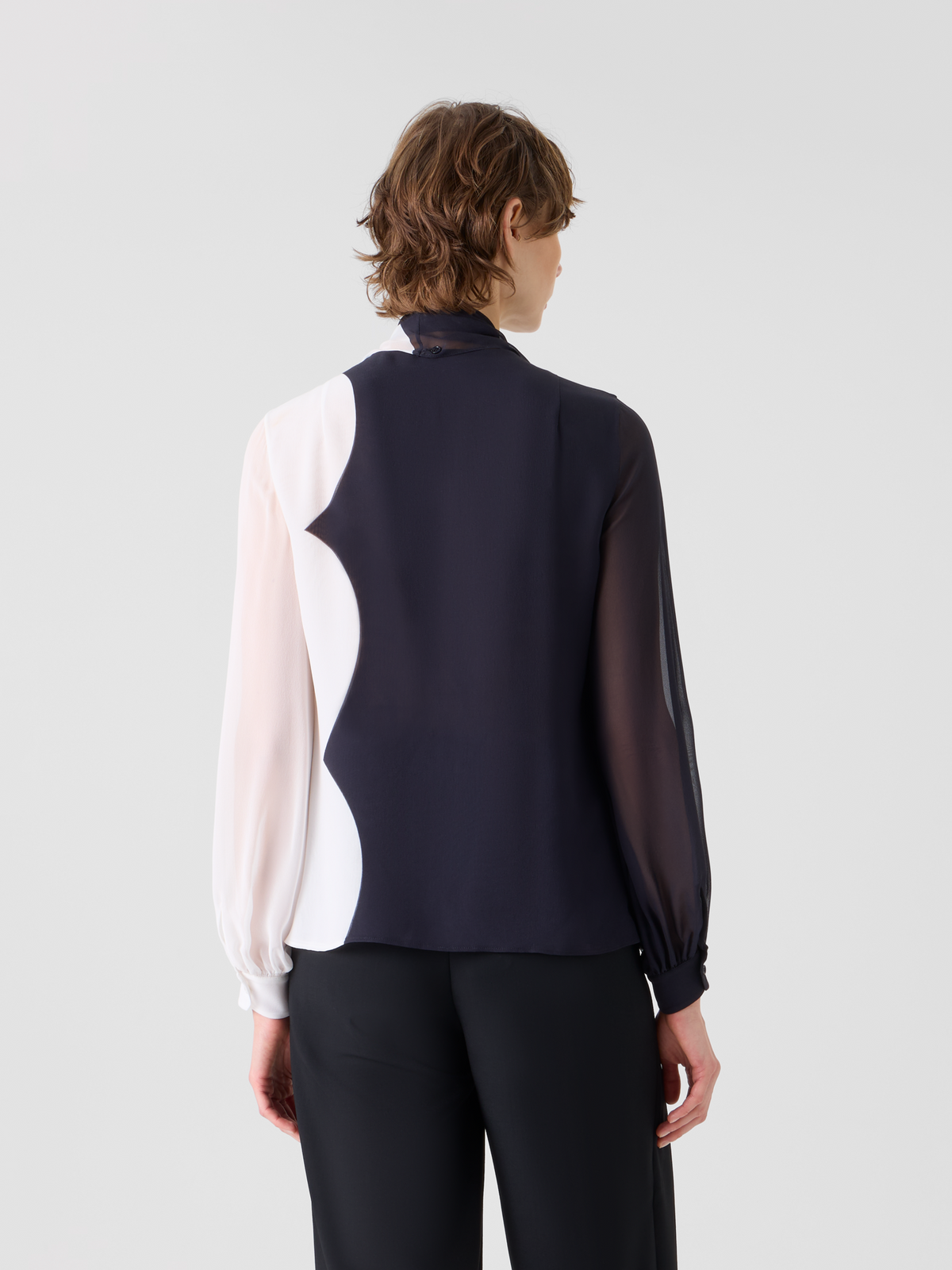 Designer Silk Blouse with Volume Sleeves - multicolor #editorial