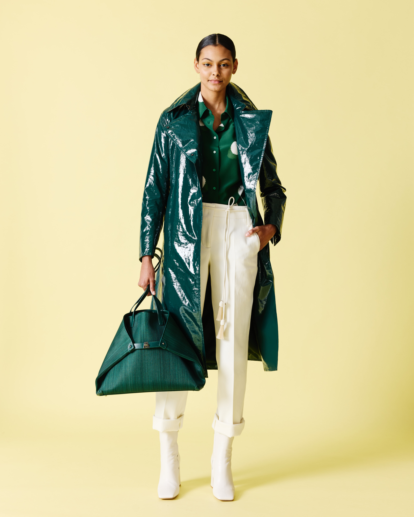 Designer Fitted Silk Blouse with Dandelion Print - green - multicolor 