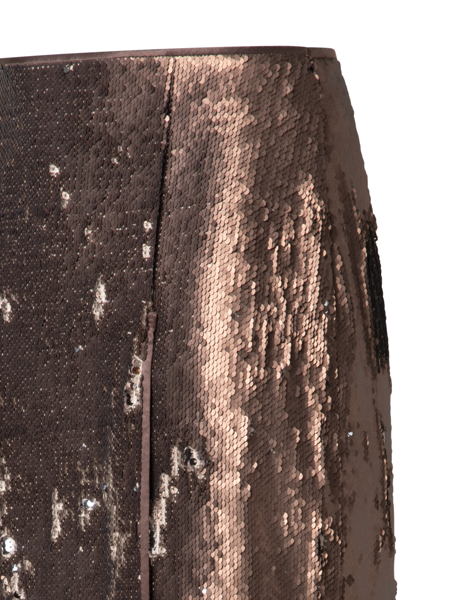 Designer Bi-Color Sequin Jersey Pencil Skirt with Slit - brown - gold