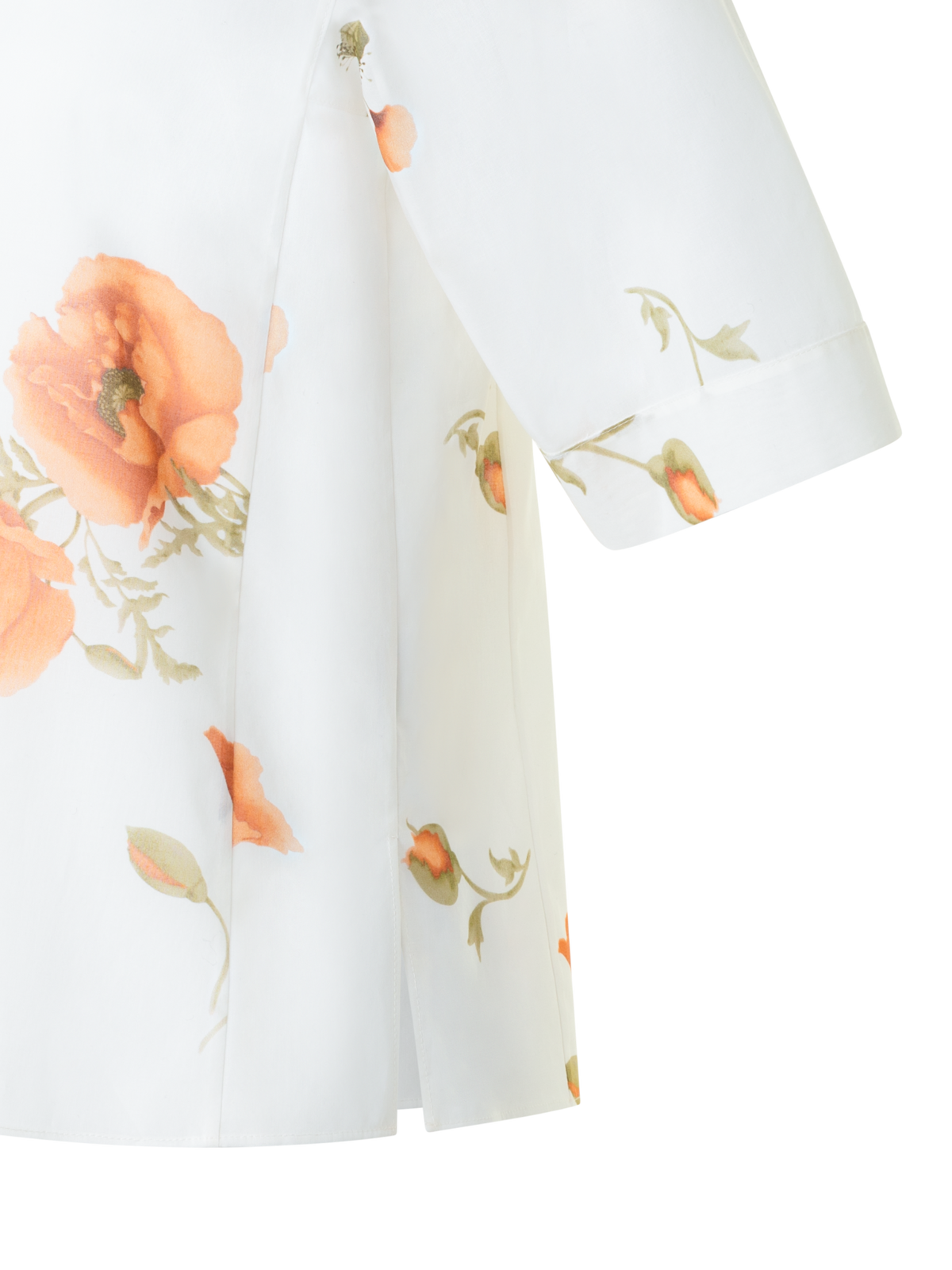 Designer Boxy Cotton Blouse with Anemone Print - neutral - pastel - multicolor - ecru - white