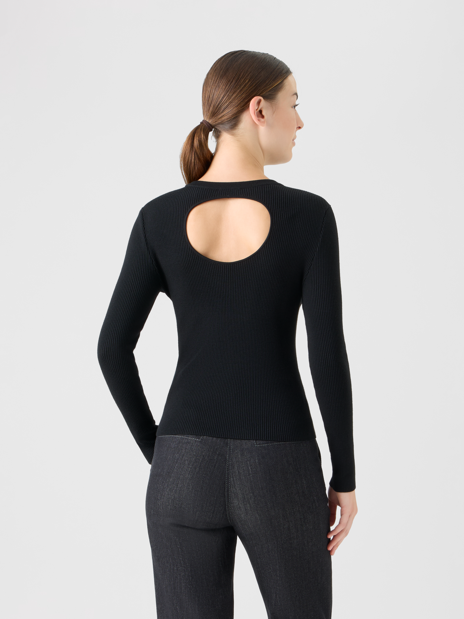 Designer Back Dot Cut-Out Merino Sweater - black 