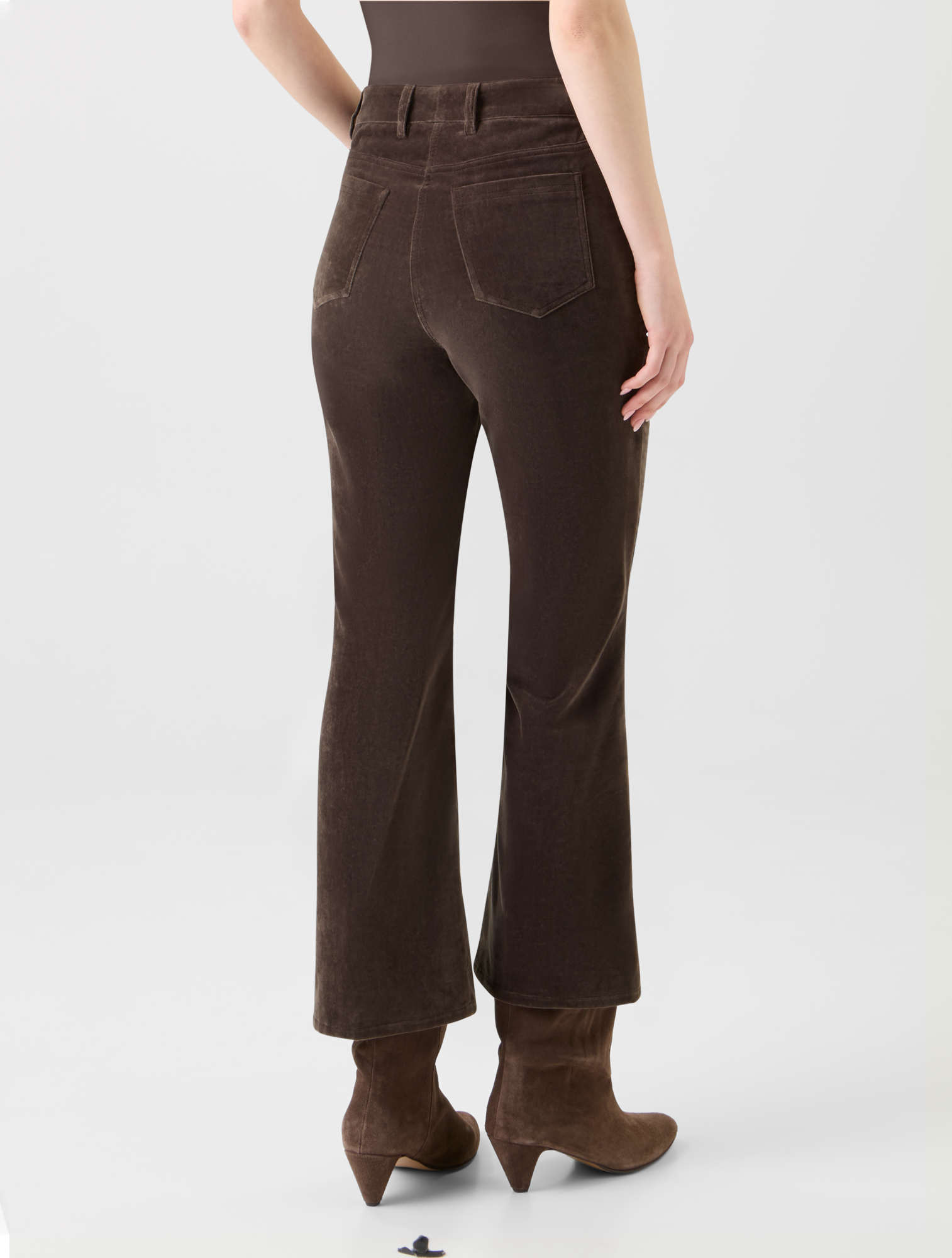 Designer Cropped Bootcut Stretch Cotton Velvet Pants - neutral - brown 
