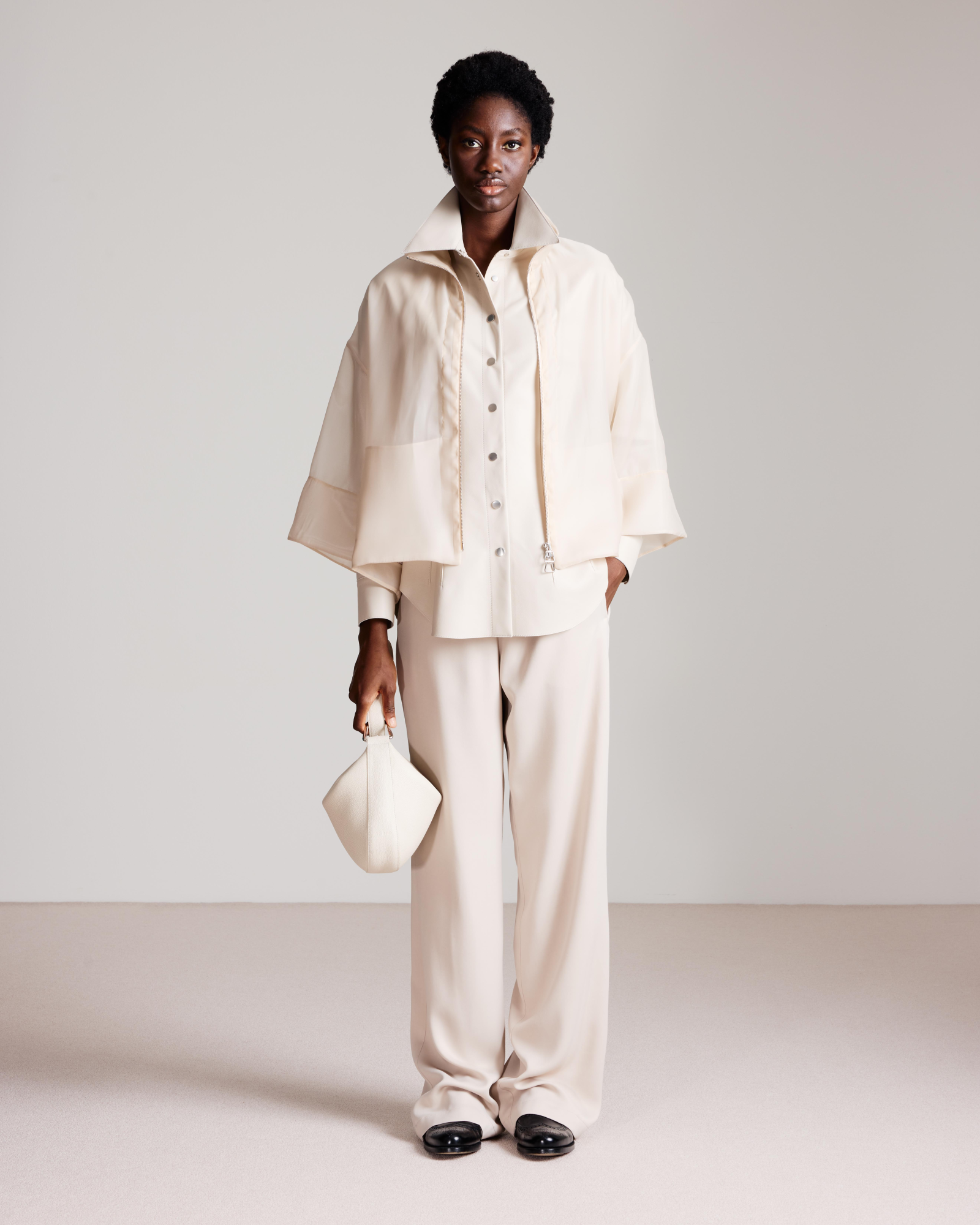 Designer Fitted Leather Blouse - neutral - pastel - beige 