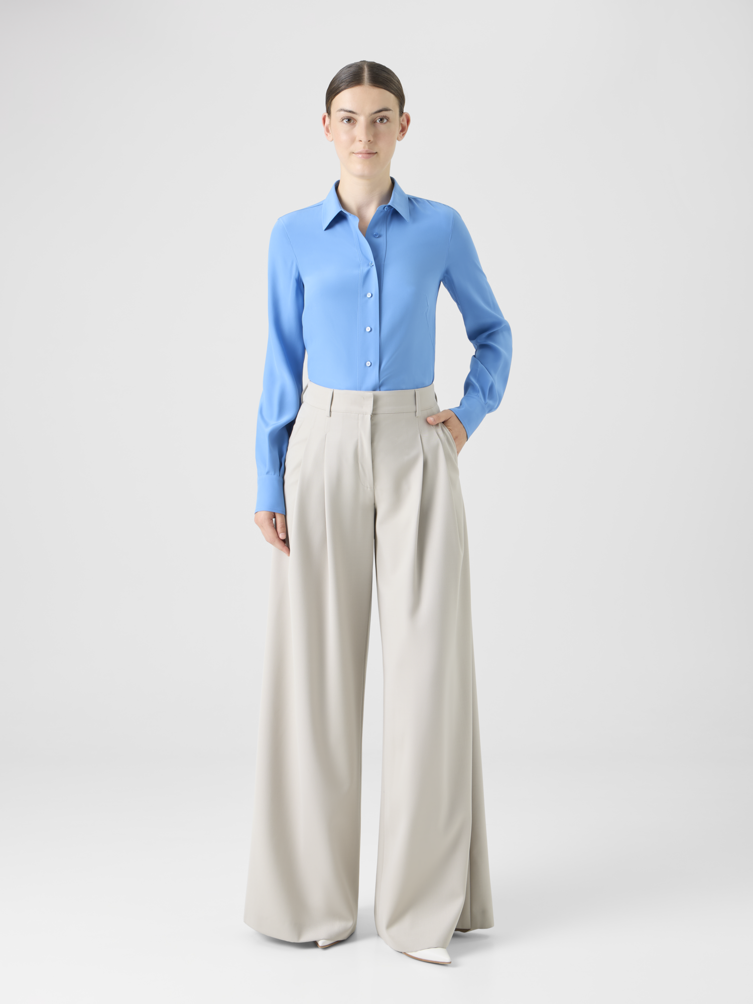 Designer Silk Crêpe Tunic Blouse - blue 