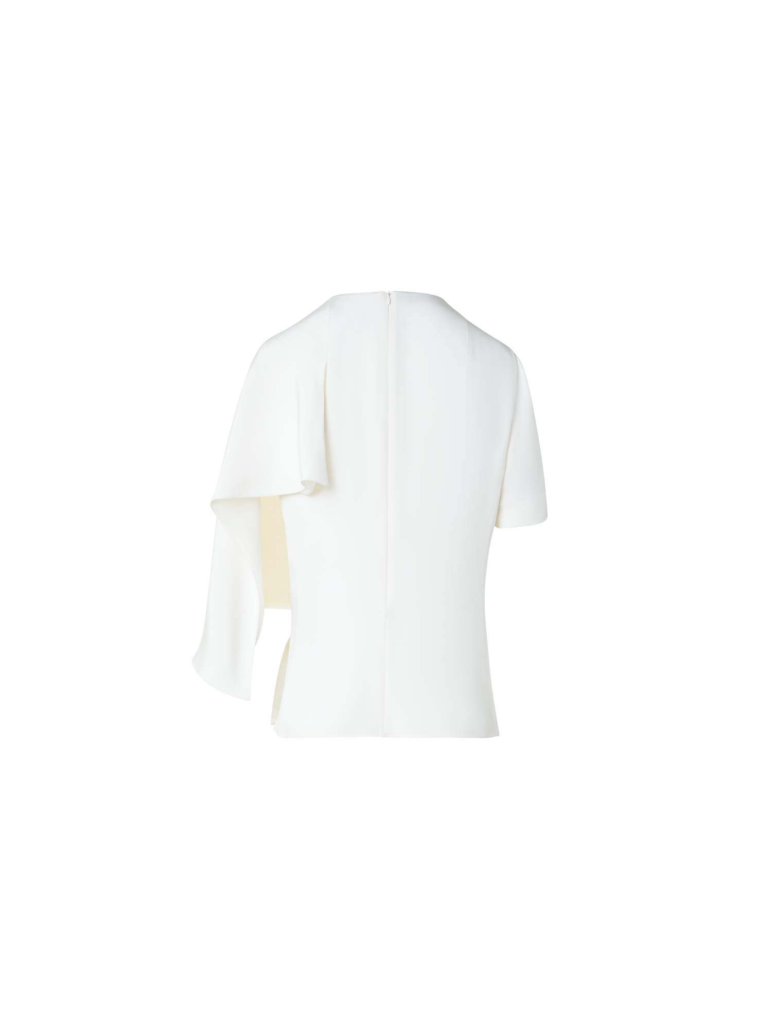 Designer Silk Blouse with Asymmetrical Sleeve - neutral - ecru - white