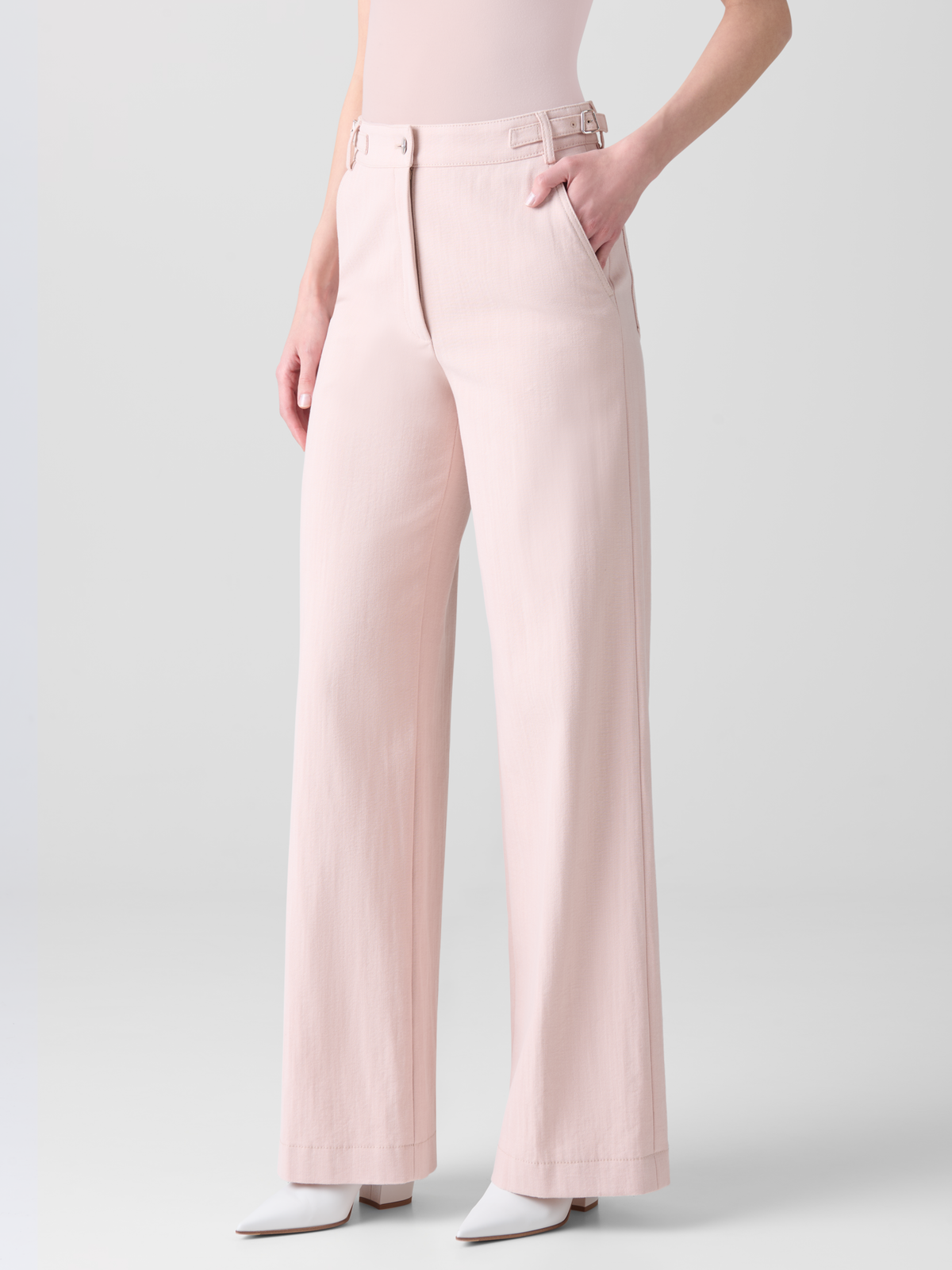 Designer Wide Cotton Denim Stretch Pants - pastel - pink #editorial