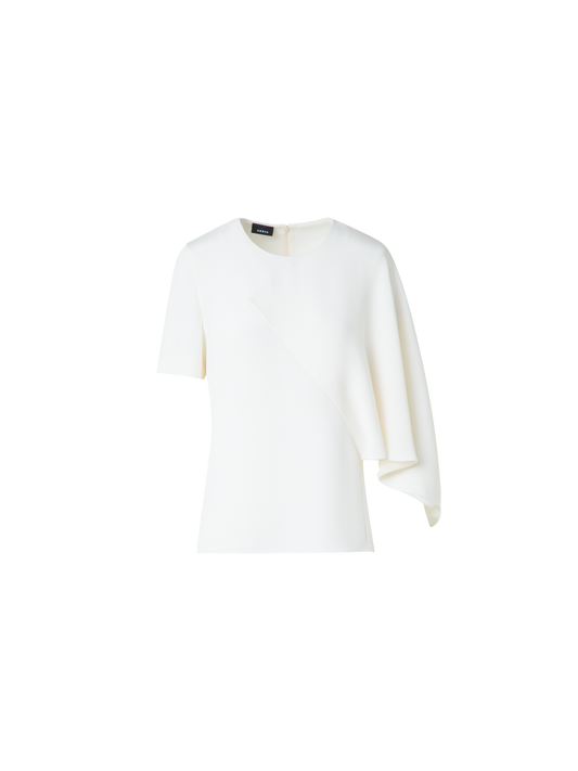 Designer Silk Blouse with Asymmetrical Sleeve - neutral - ecru - white