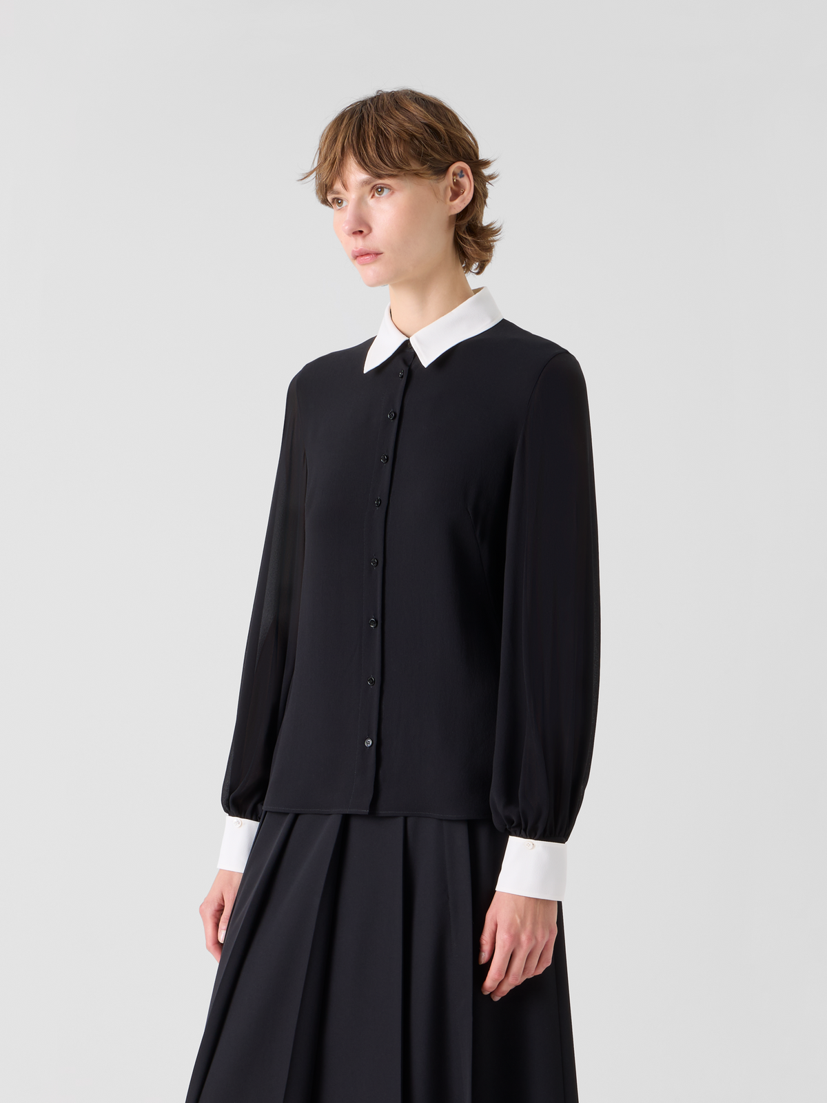 Designer Silk Blouse with Detachable Cuffs - black