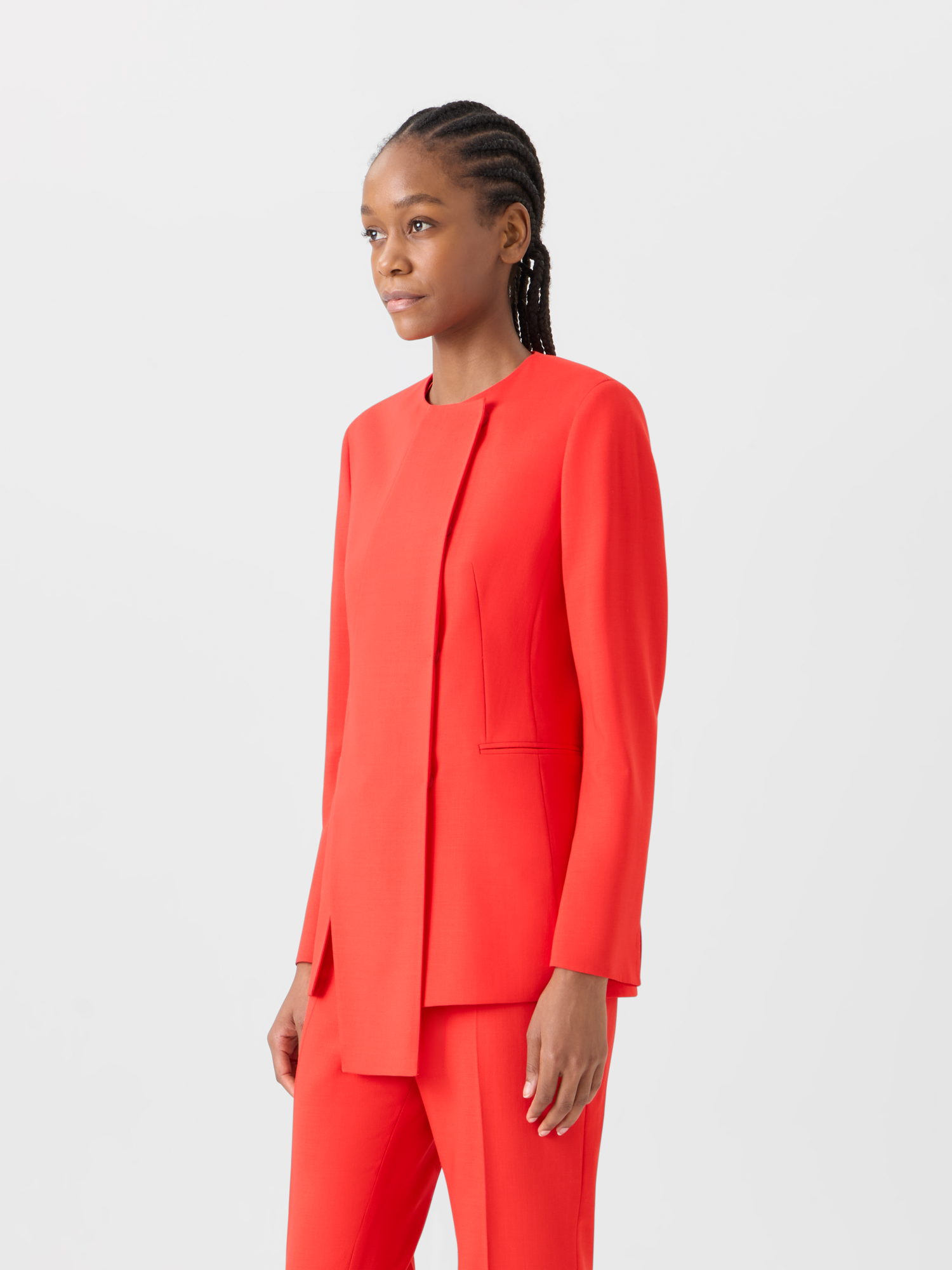 Designer Hemil Fitted Jacket with Polygon Patchwork - red