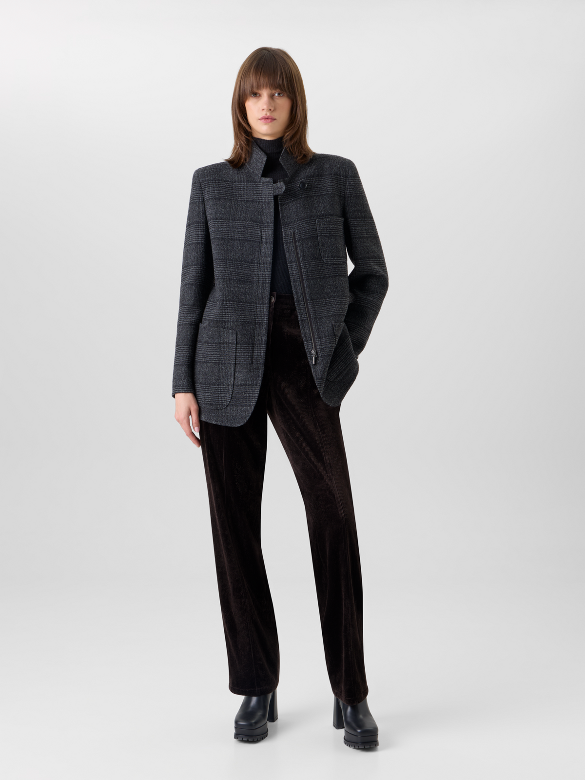 Designer Cardigan Jacket in Prince of Wales Wool Double-Face - grey - multicolor - black 