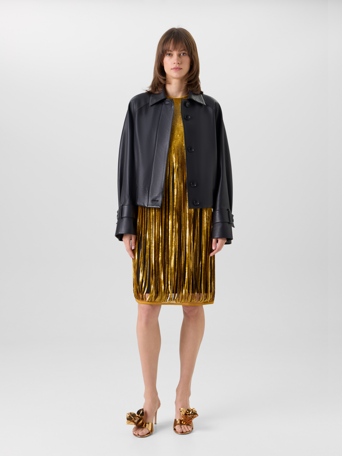 Designer Oversize Nappa Leather Blouson with Knitted Hem - black #editorial