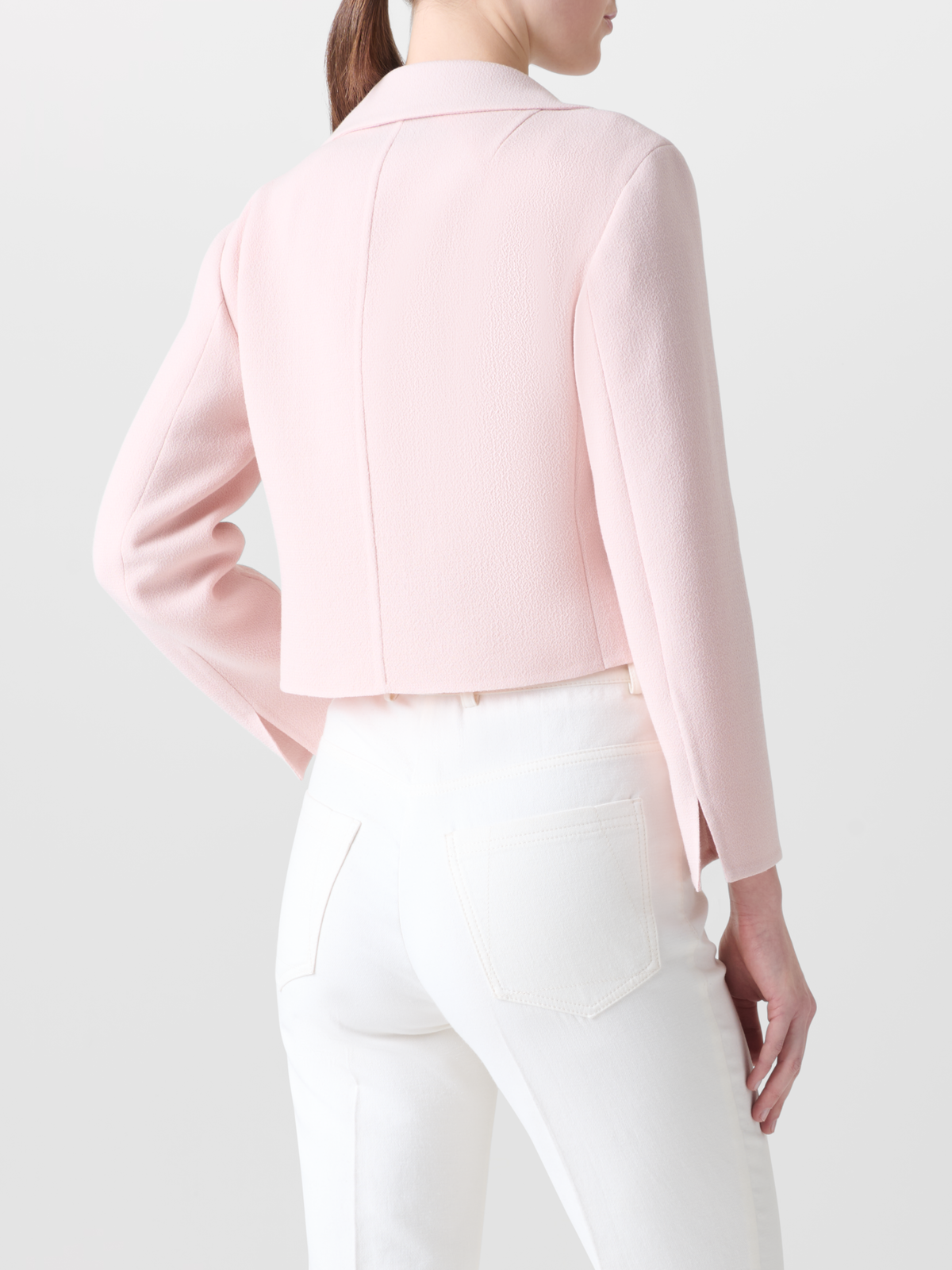 Designer Cropped Jacket in Wool Crêpe Double-Face - pink - pastel #editorial