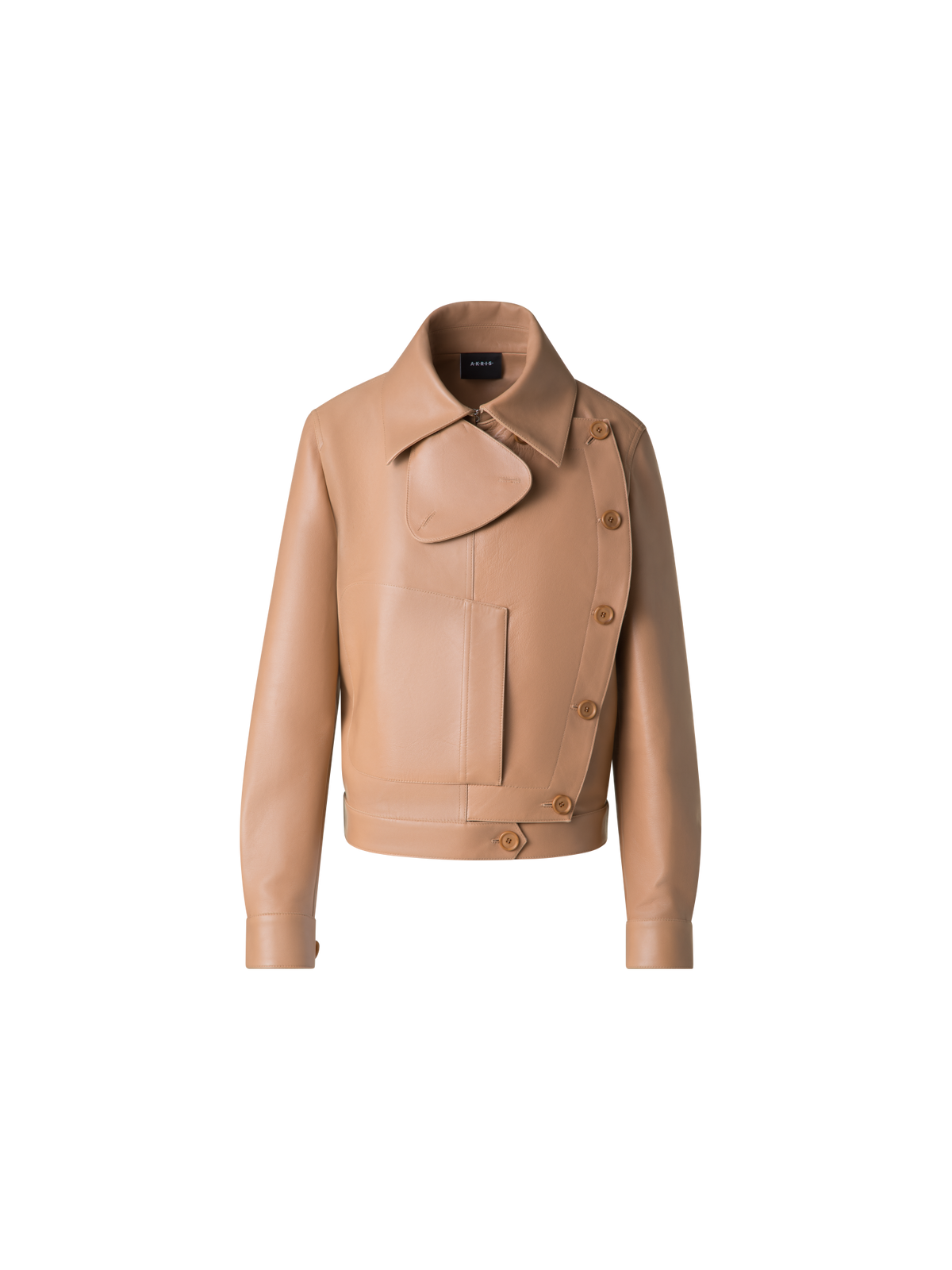 Designer Asymmetrical Trench Leather Jacket - neutral - pastel - beige