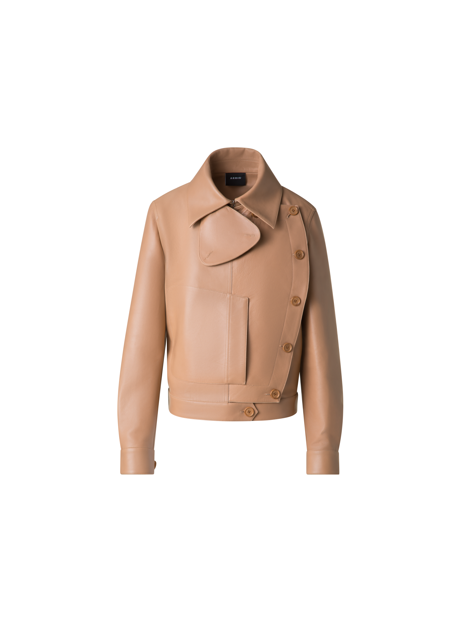 Designer Asymmetrical Trench Leather Jacket - neutral - pastel - beige
