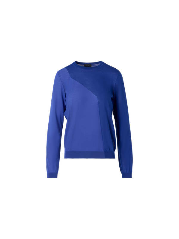 Designer Silk Cotton High Plains Intarsia Sweater - blue