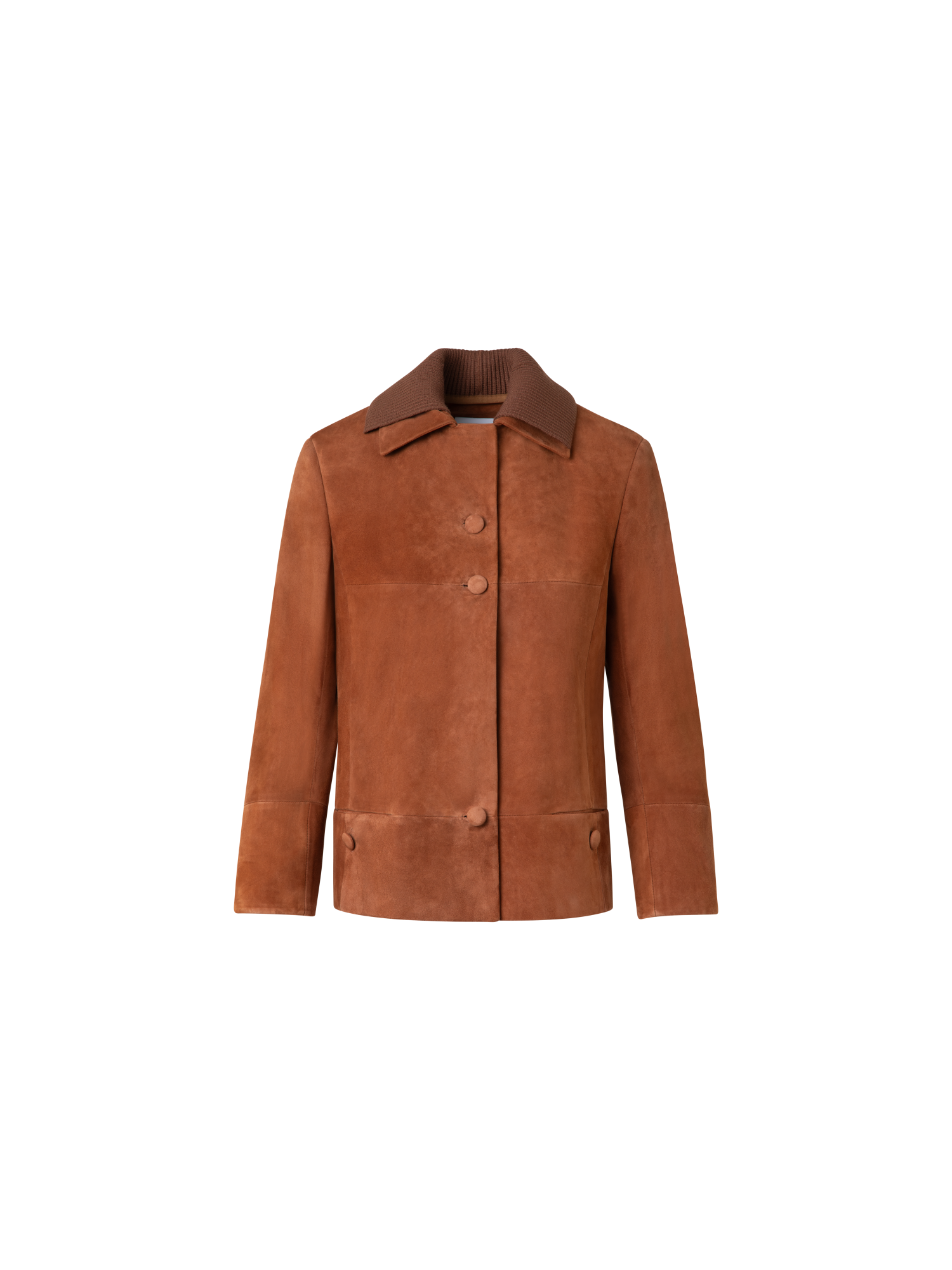 Designer Cropped Leather Jacket with Knit Collar - neutral - brown