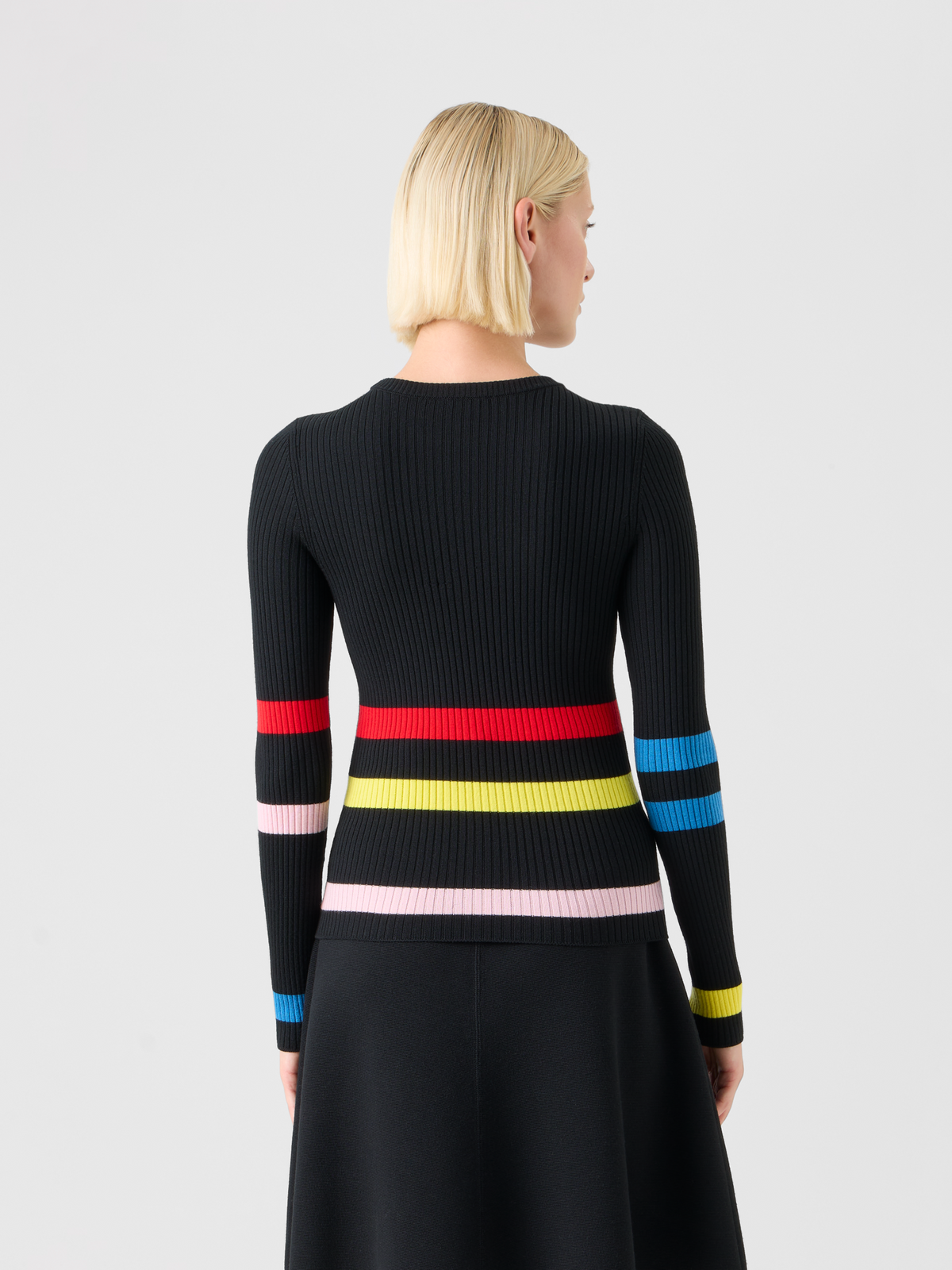 Designer Color-Block Stripe Ribbed Knit Sweater - black #editorial