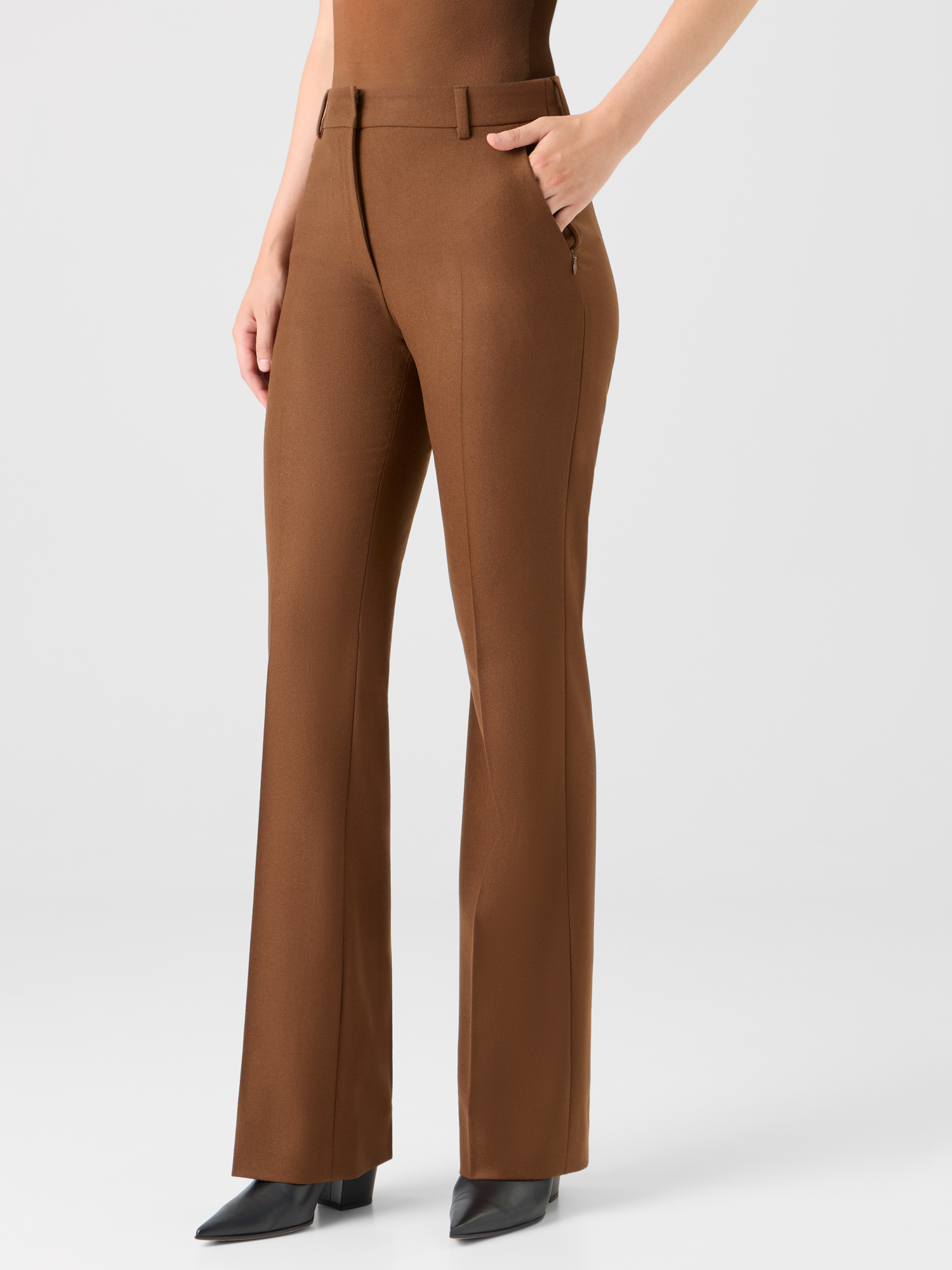 Designer Bootcut Wool Stretch Flannel Pants - brown 