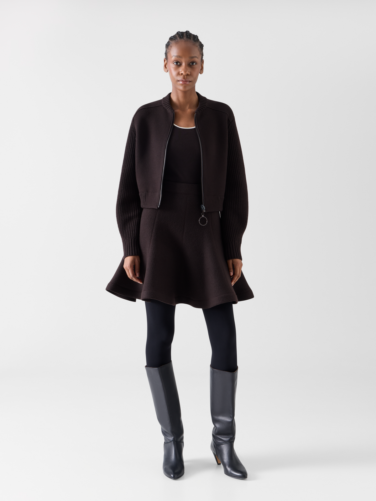 Designer Merino Wool Bomber Cardigan - brown #editorial