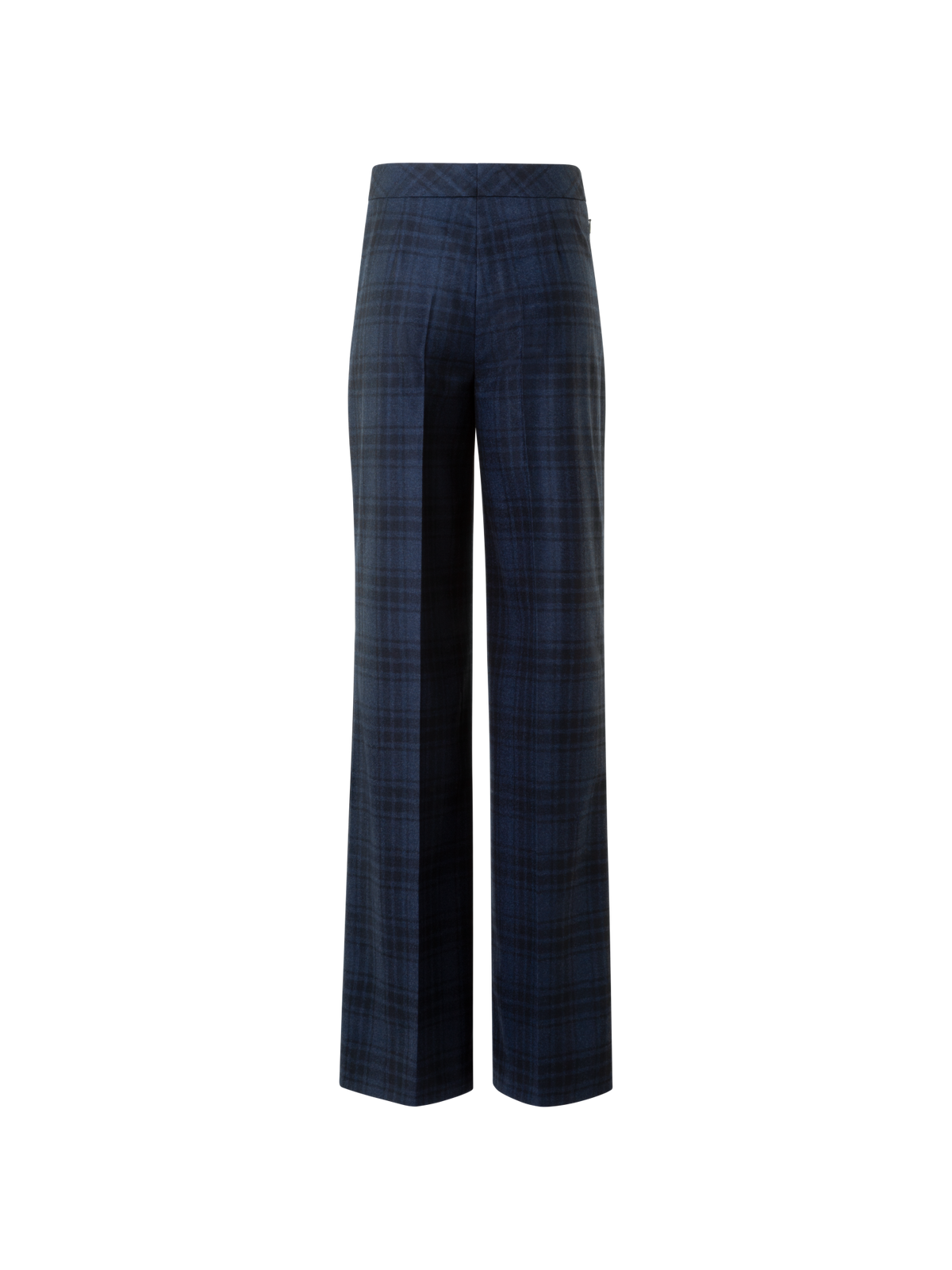 Designer Wide Wool Flannel Plaid Pants - neutral - navy - blue