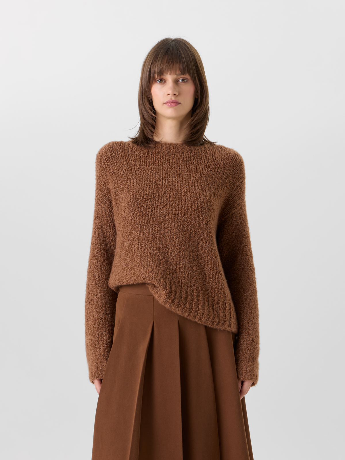 Designer Cashmere Silk Bouclé Sweater - brown #editorial