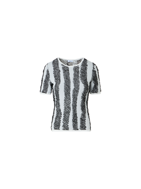 Designer Fitted 3D Scribble Jacquard Knit Top - black - multicolor
