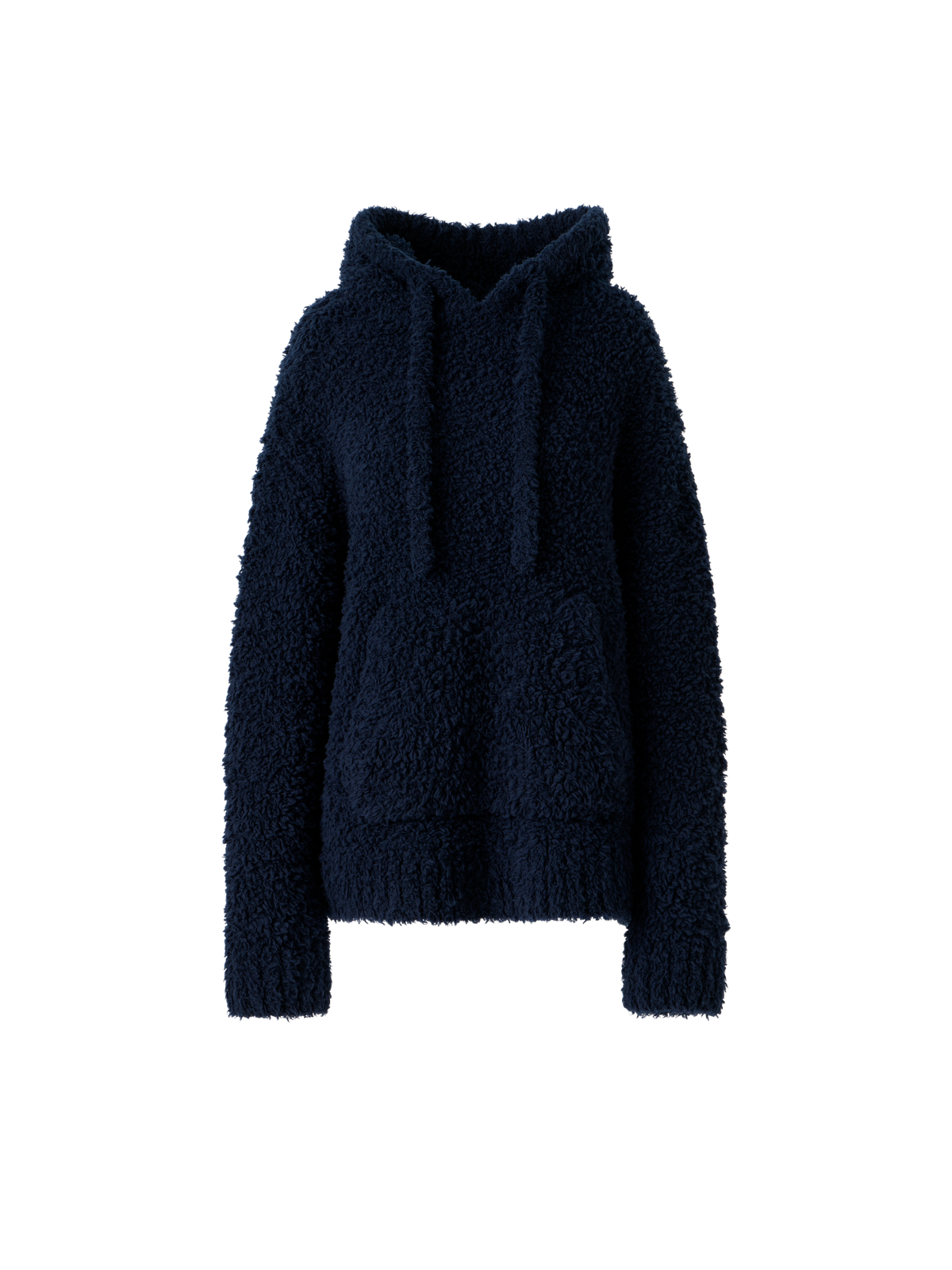 Designer Oversized Wool Plush Knit Hoodie - neutral - navy - blue