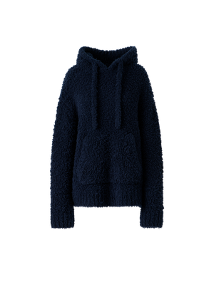 Designer Oversized Wool Plush Knit Hoodie - neutral - navy - blue