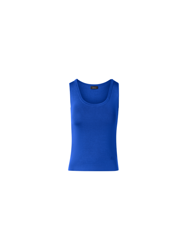 Designer Fitted Stretch Silk Knit Tank Top - blue