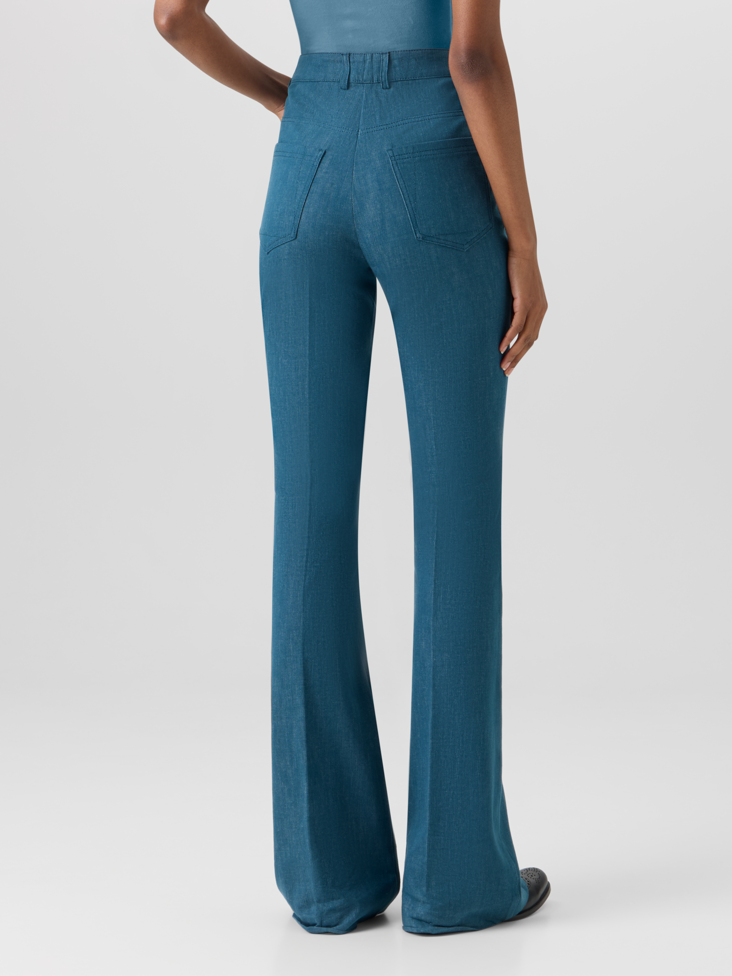 Designer Farid Bootcut Pants in Stretch-Cotton Denim - blue 