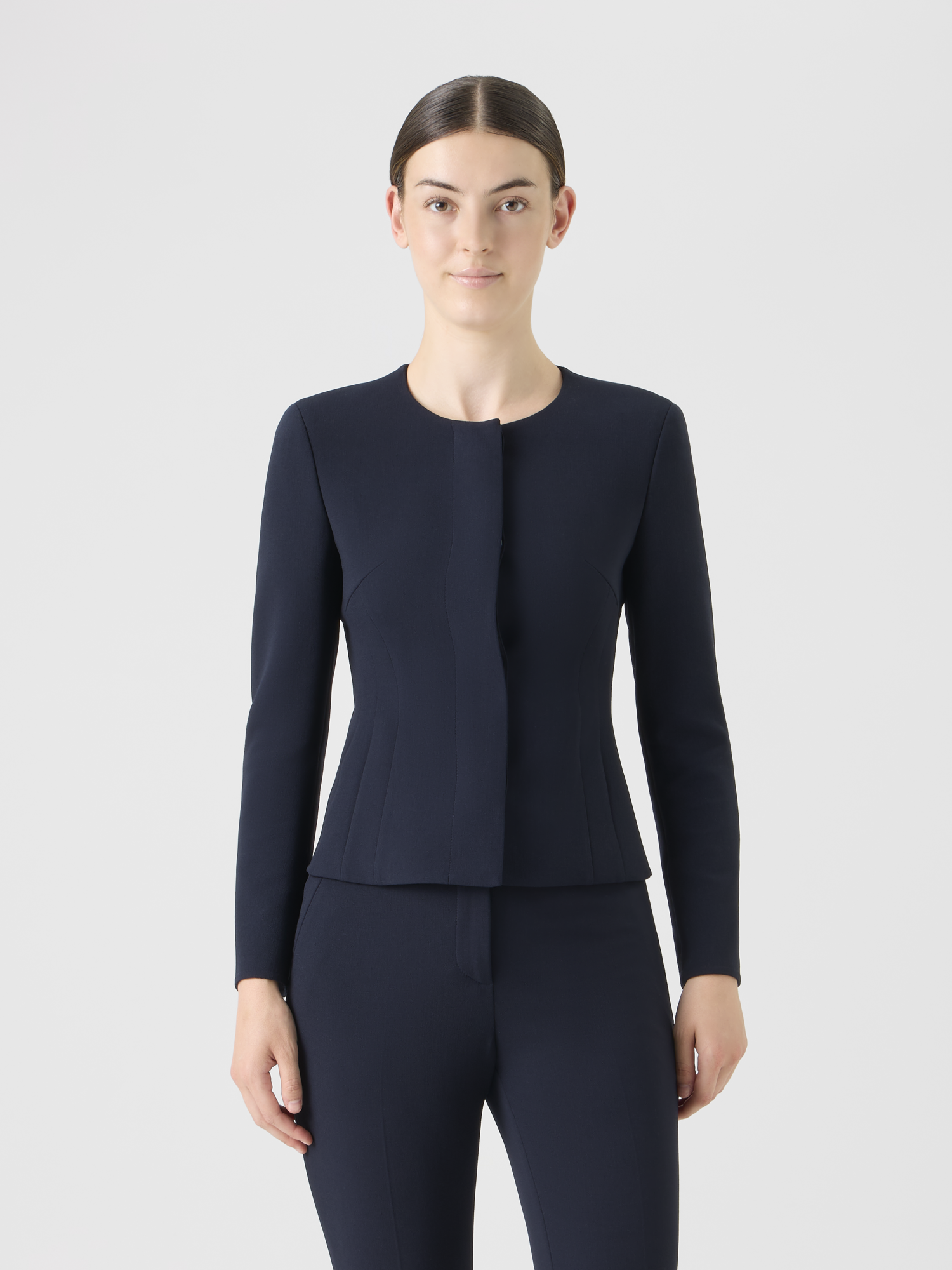 Designer Fitted Wool Bi-Stretch Double-Face Jacket - navy 