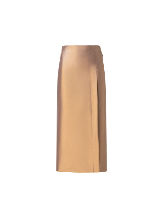 Designer Cotton and Lurex Pencil Skirt with Slit - gold