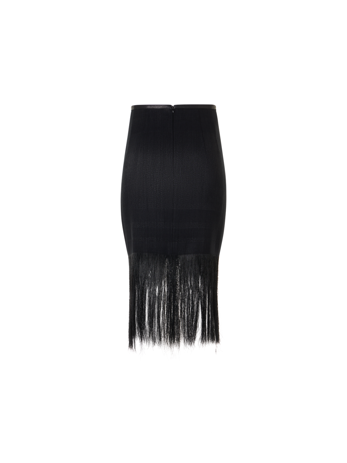 Designer Horsehair Pencil Skirt with Fringed Hem - black
