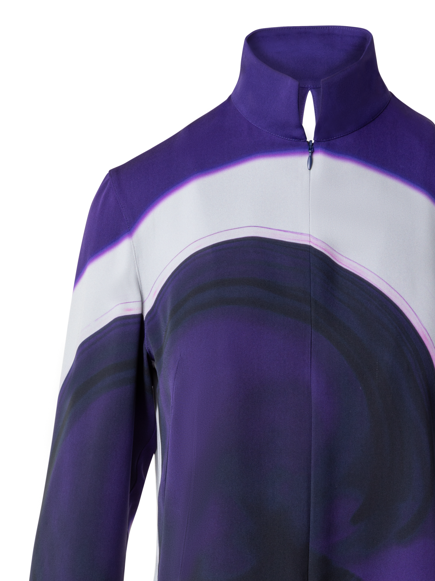 Designer Silk Tunic Blouse with Purple Loop Print - purple - multicolor