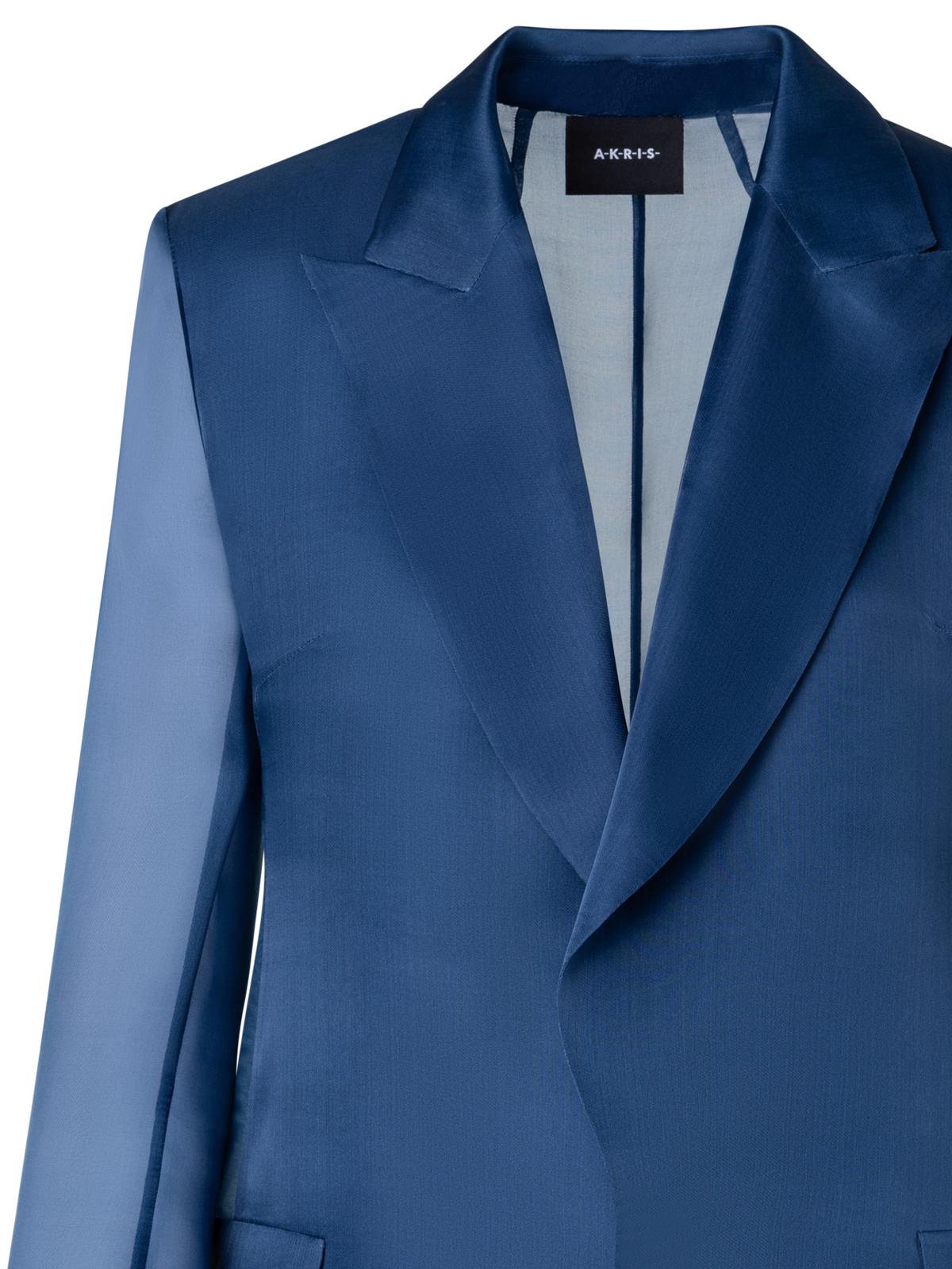 Designer Long Tailored Jacket with Semi-Sheer Sleeve - blue