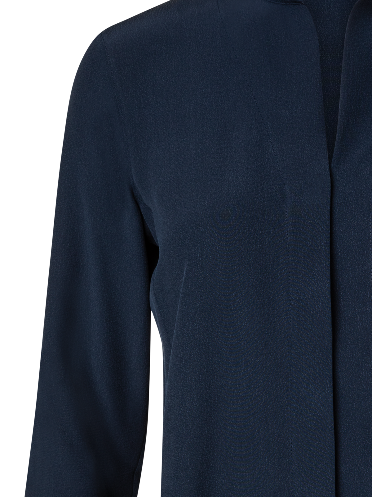 Designer Long Sleeve Silk Blouse with Stand-up Collar - navy - blue