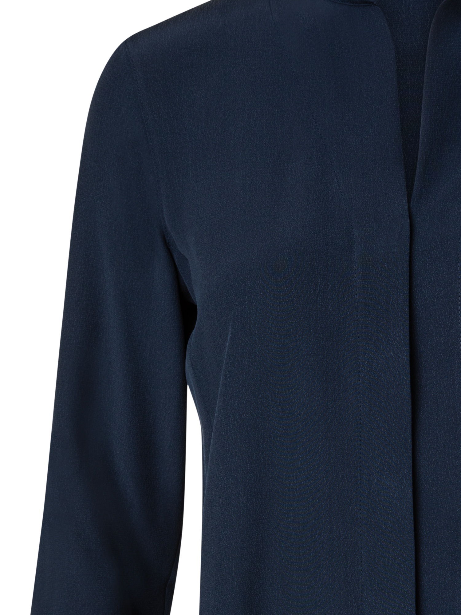 Designer Long Sleeve Silk Blouse with Stand-up Collar - navy - blue
