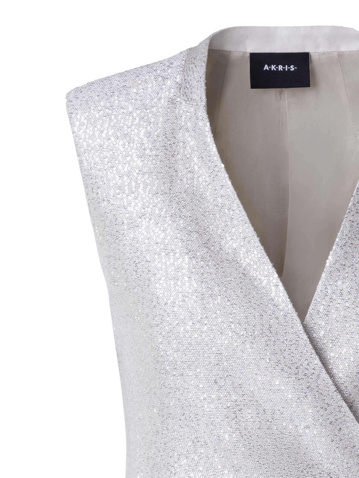 Designer Long Linen Blend Gilet with Sequins - grey