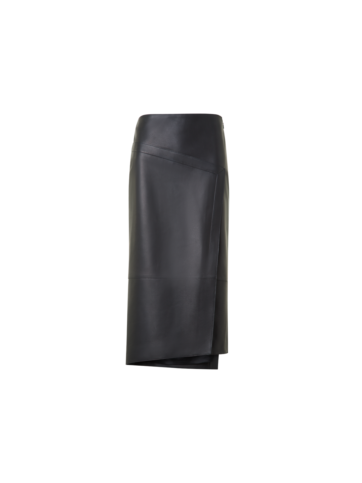 Designer Asymmetrical Trapezoid Pencil Skirt in Leather - black - neutral