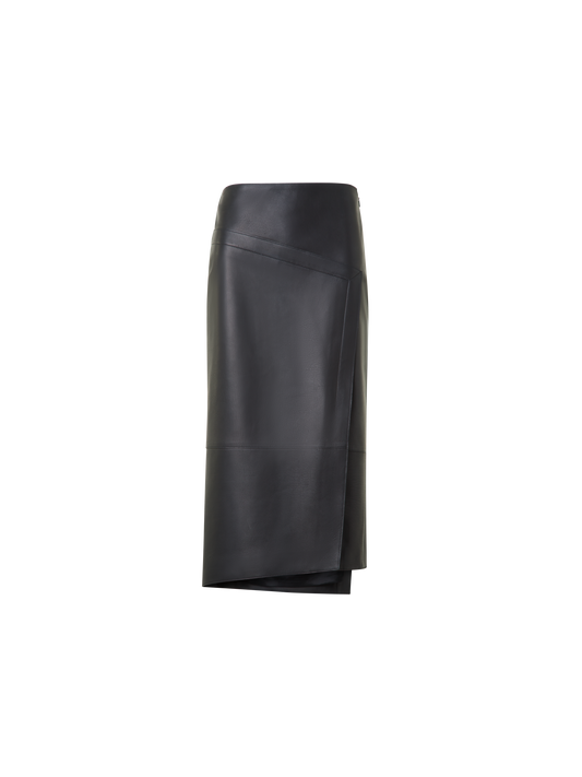 Designer Asymmetrical Trapezoid Pencil Skirt in Leather - black - neutral