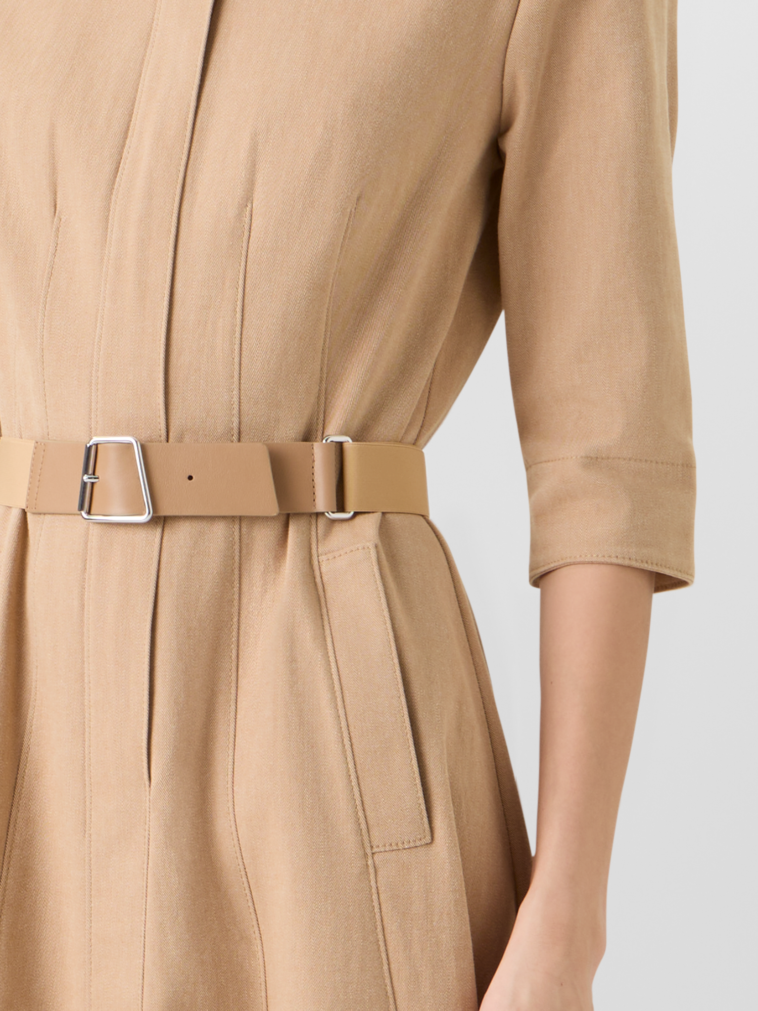 Designer A-Line Cotton-Denim Stretch Midi Dress - beige 