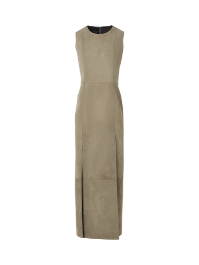 Designer Column Midi Dress in Suede - neutral - beige